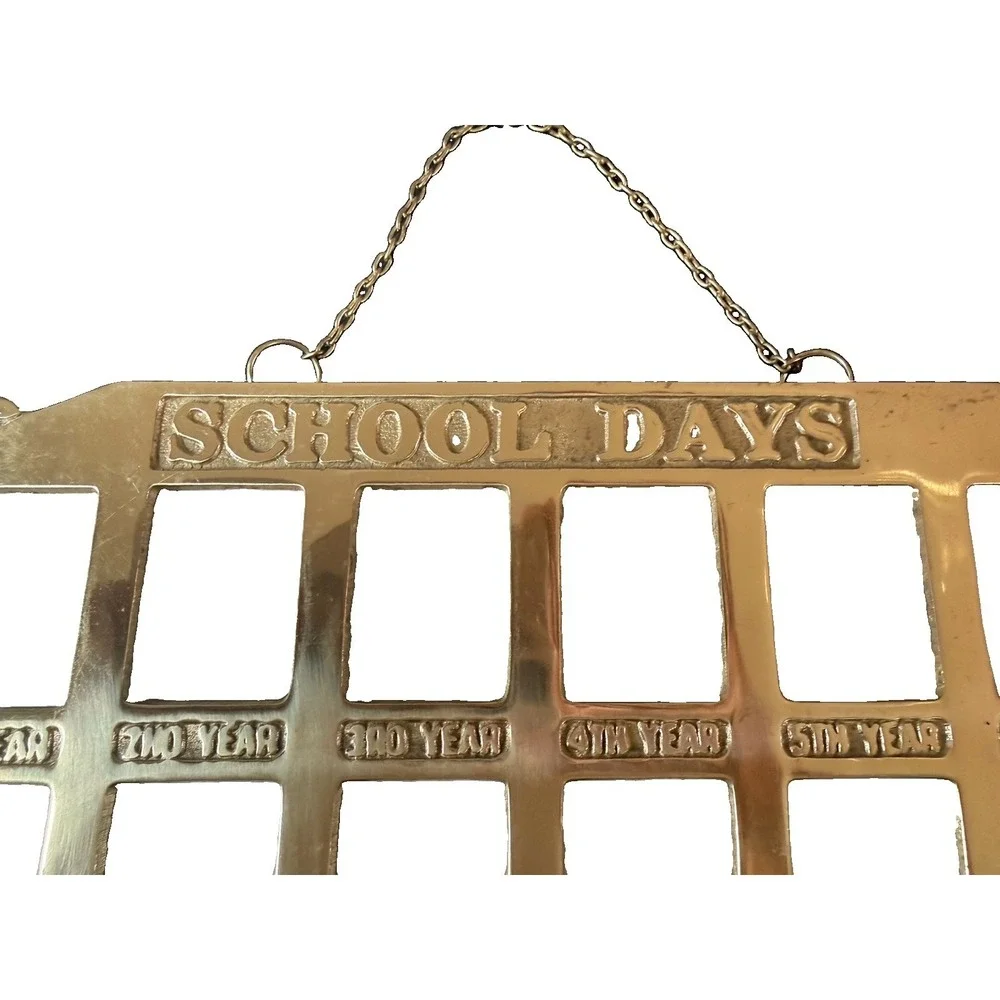 Vintage Solid Brass School Days Bus Photo Frame 1st-12th Grade Picture Holder